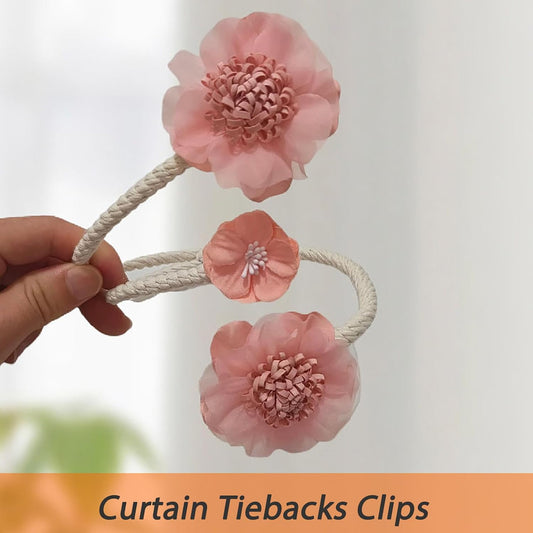 2 Packs Flower Curtain Buckle,Handmade Artificial Flower Curtain Holdbacks Clips,Flexible Curtain Tiebacks Clips Elegant Decorative for Living Room Bedroom(Pink)
