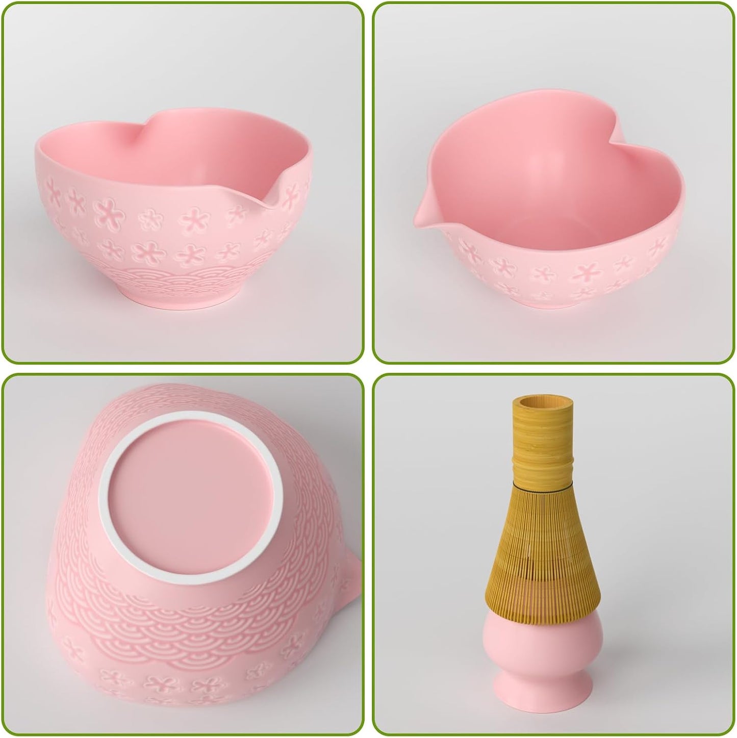 Matcha Whisk Set & Japanese Tea Set, 8PCS Ceramic Matcha Kit, Heart-shaped Matcha Bowl with Spout and Bamboo Whisk for Ceremony Matcha Lovers, Ideal Gift Christmas and Birthday (Cherry Blossom Pink)