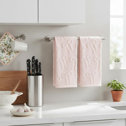 Artoid Mode 2 Pcs Pink 3D Bowknot Jacquard Hand Towels for Bathroom, 100% Cotton Soft Absorbent Bathroom Decor Towels, 13.7 x 29.5 Inch