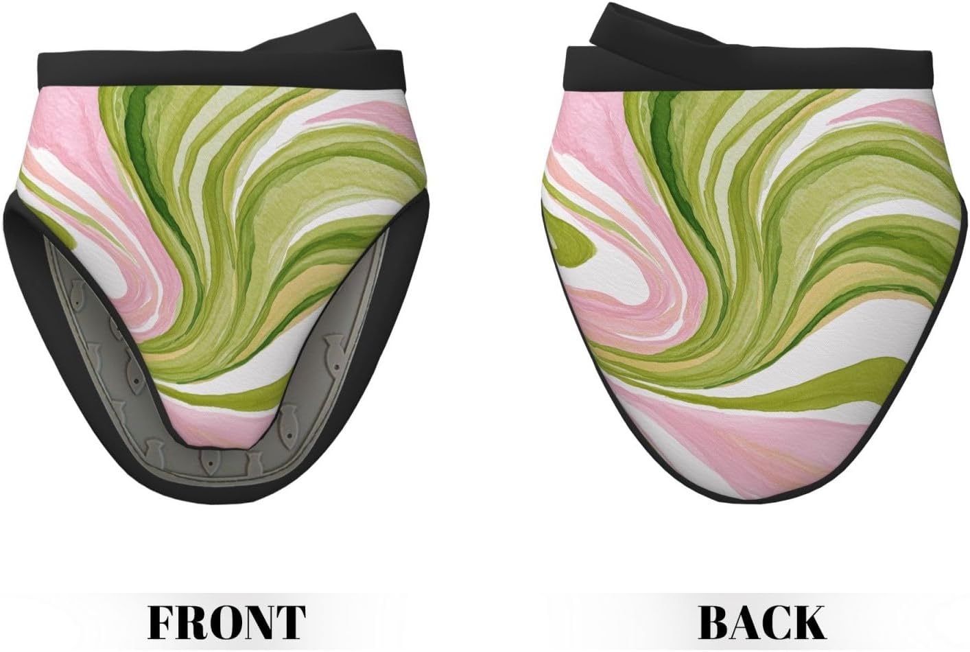 Watercolor Light Pink Green Swirl Marble Mini Silicone Oven Mitts Heat and Slip Resistant Kitchen Mittens,Short Oven Gloves for Safe Cooking Baking & Grill,5.9"X5.9"