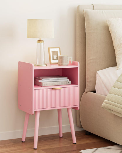 Night Stand, Modern Side Table, Small Nightstand, Wood Bedside Table with Storage Drawer End Table for Bedroom,Living Room,Office, Pink