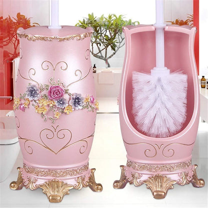 NOLLAM Bathroom Roman Rose Toilet Brush Set Bathroom Toilet Brush and Holder for Storage & Organization Toilet Bowl Scrubber, Pink