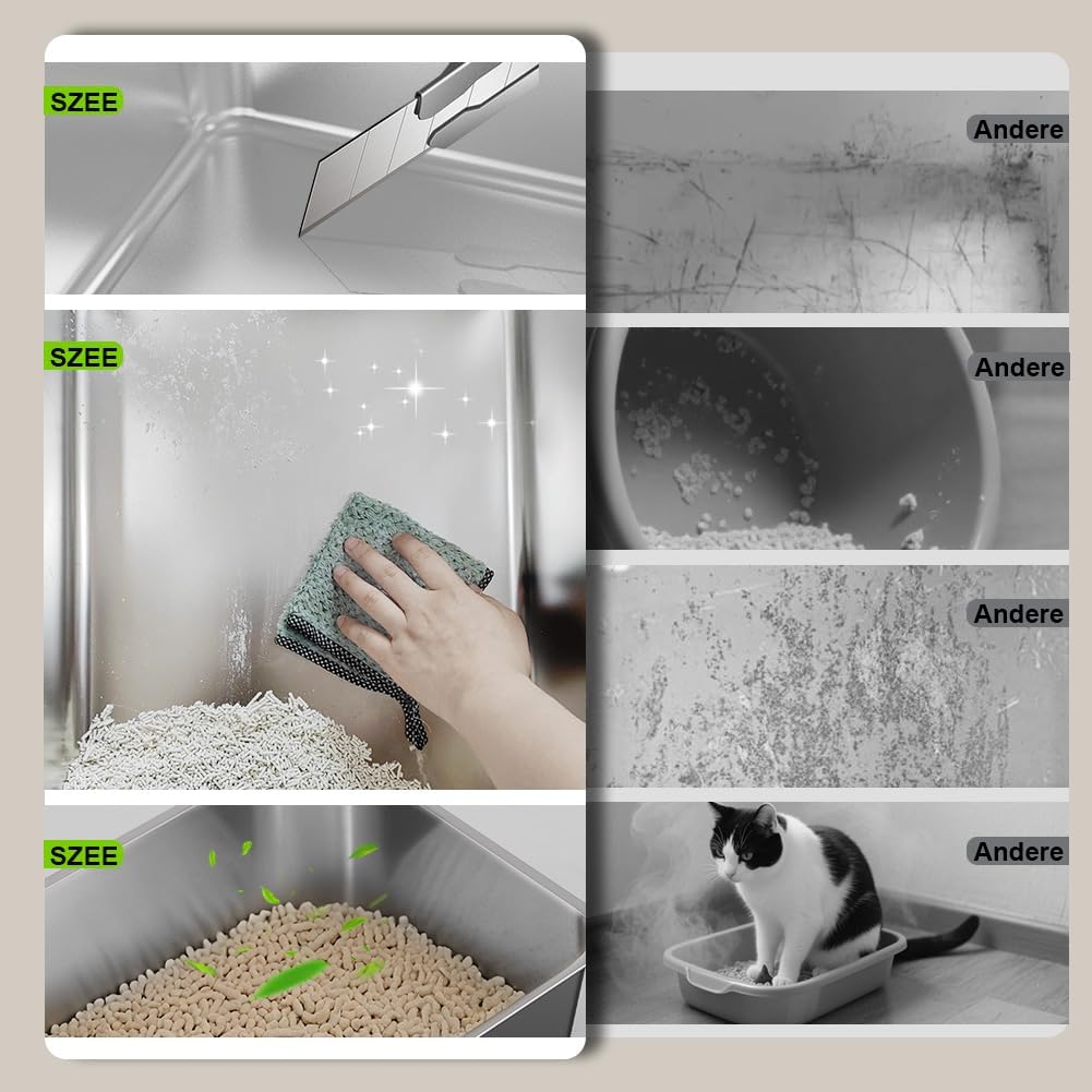 SZEE Stainless Steel Cat Litter Box with 180°Flip-Top Lid, Easy Clean XL Enclosed Litter Box, Large Covered Steel Cat Box with Scoop, Odor Control and Anti-Urine Leakage, 23.2 * 15 * 15 Inch, Pink