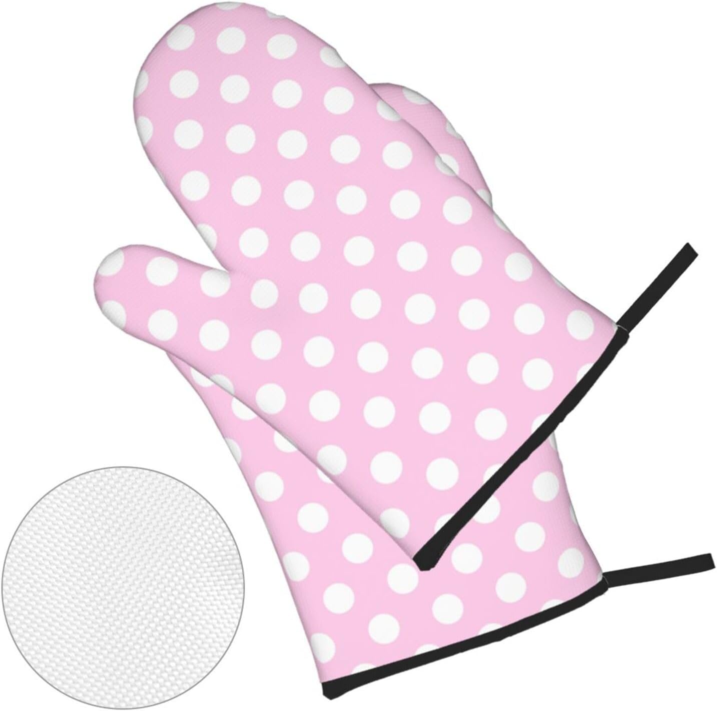 Light Pink Polka Dot Print B Oven Mitts and Pot Holders 4Pcs Set, Heat Resistant Silicone Oven Mitts Pot Holders for Kitchen Cooking Baking, Non-Slip Hot Pads Potholders Gloves