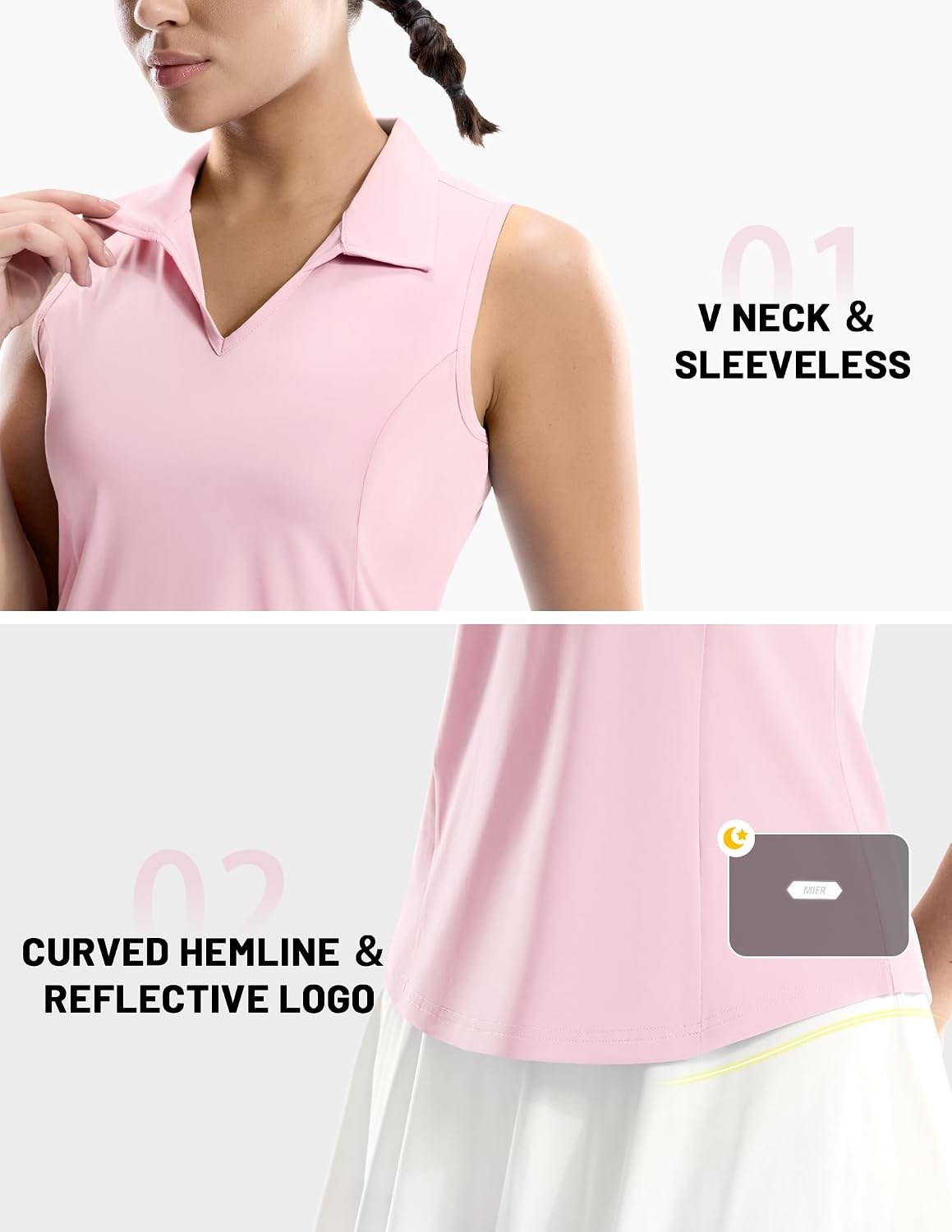 MIER Women's Sleeveless Golf Polo Shirts, Dry Fit V Neck Collared Tank Tops, Tennis Athletic UPF 50+ Shirt for Workout Casual