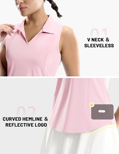 MIER Women's Sleeveless Golf Polo Shirts, Dry Fit V Neck Collared Tank Tops, Tennis Athletic UPF 50+ Shirt for Workout Casual