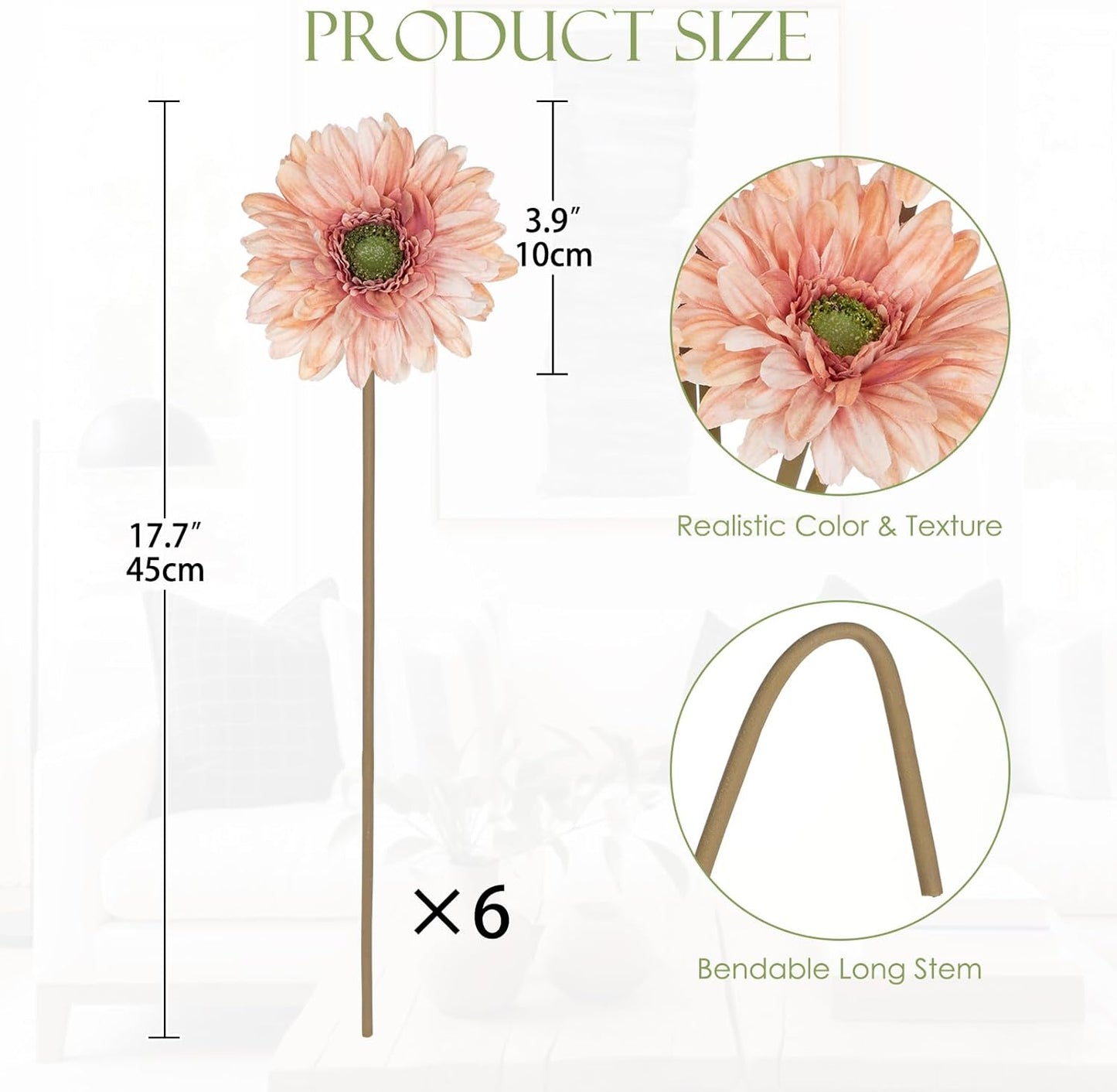 Briful Realistic Fake Flowers Bulk – 6pcs Gerbera Daisy Artificial Flowers Bouquet, Spring Summer Faux Flowers Indoor for Vase Filler, Wedding Centerpieces, Home & Outdoor Decor, Pink