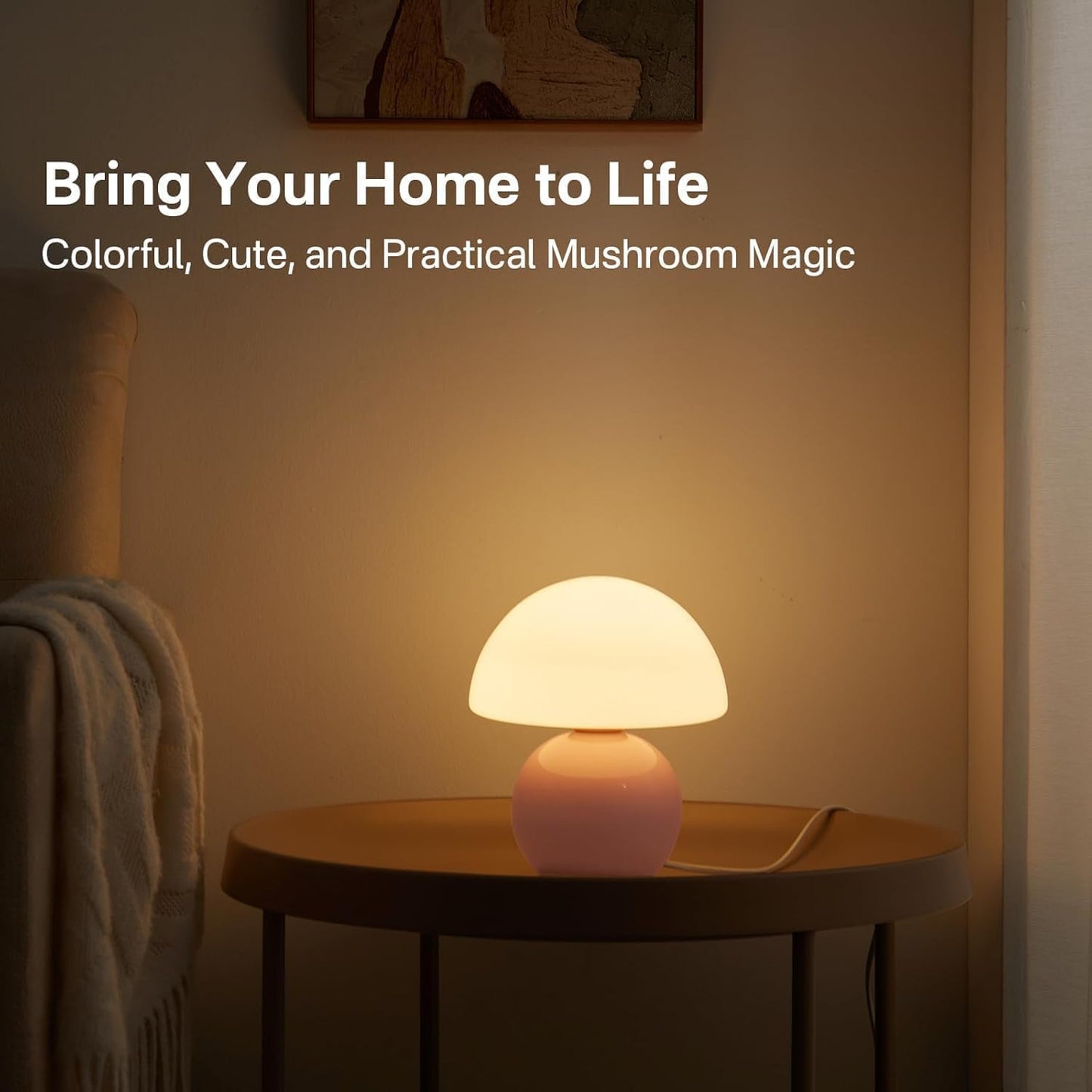 Dawnwake Mushroom Lamp Desk Lamp for Bedroom,Table Bedside Small Lamps for Living Room,Mushroom Decor Cute Mini Modern Mid Century Lamps for Night Stands,Unique Aesthetic Home Living Room Decor(Pink)