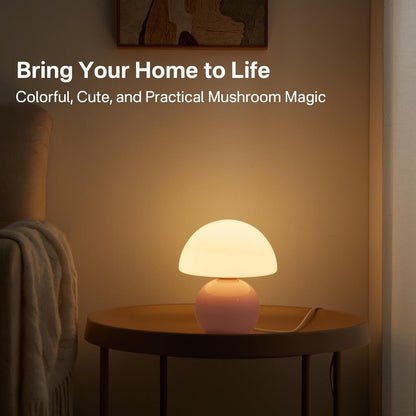 Dawnwake Mushroom Lamp Desk Lamp for Bedroom,Table Bedside Small Lamps for Living Room,Mushroom Decor Cute Mini Modern Mid Century Lamps for Night Stands,Unique Aesthetic Home Living Room Decor(Pink)