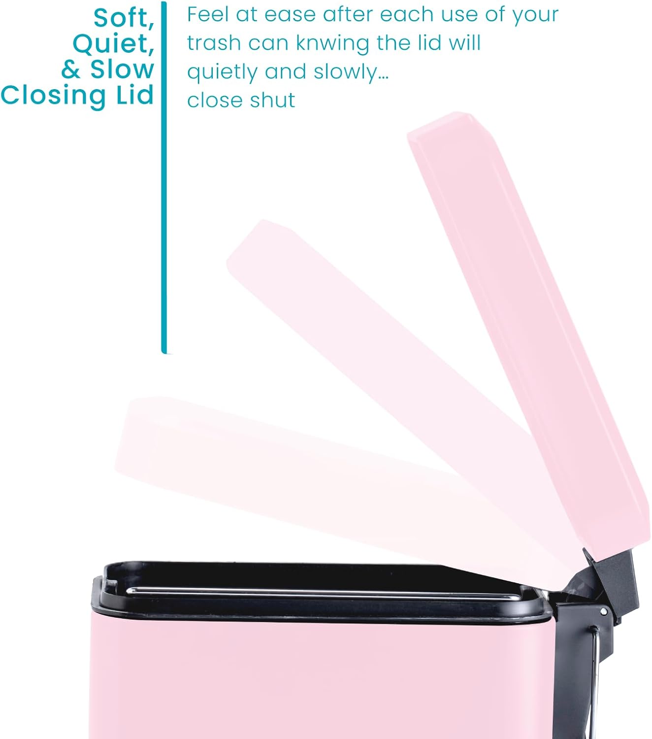 Home Zone Living 1.3 Gallon Small Bathroom Trash Can with Lid and Step Pedal, Stainless Steel Wastebasket with Slim Design for Home and Office, Matte Pink, 5 Liters