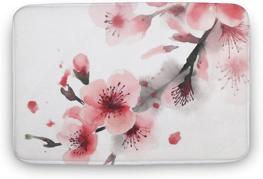 Bath Mat Super Absorbent Bath Rug Non-Slip Quick Dry Shower Mat Watercolor Pink Cherry Florals Bathroom Rug Washable Bathroom Mat for Bathroom Floor Tub and Shower 15.7"x23.6"