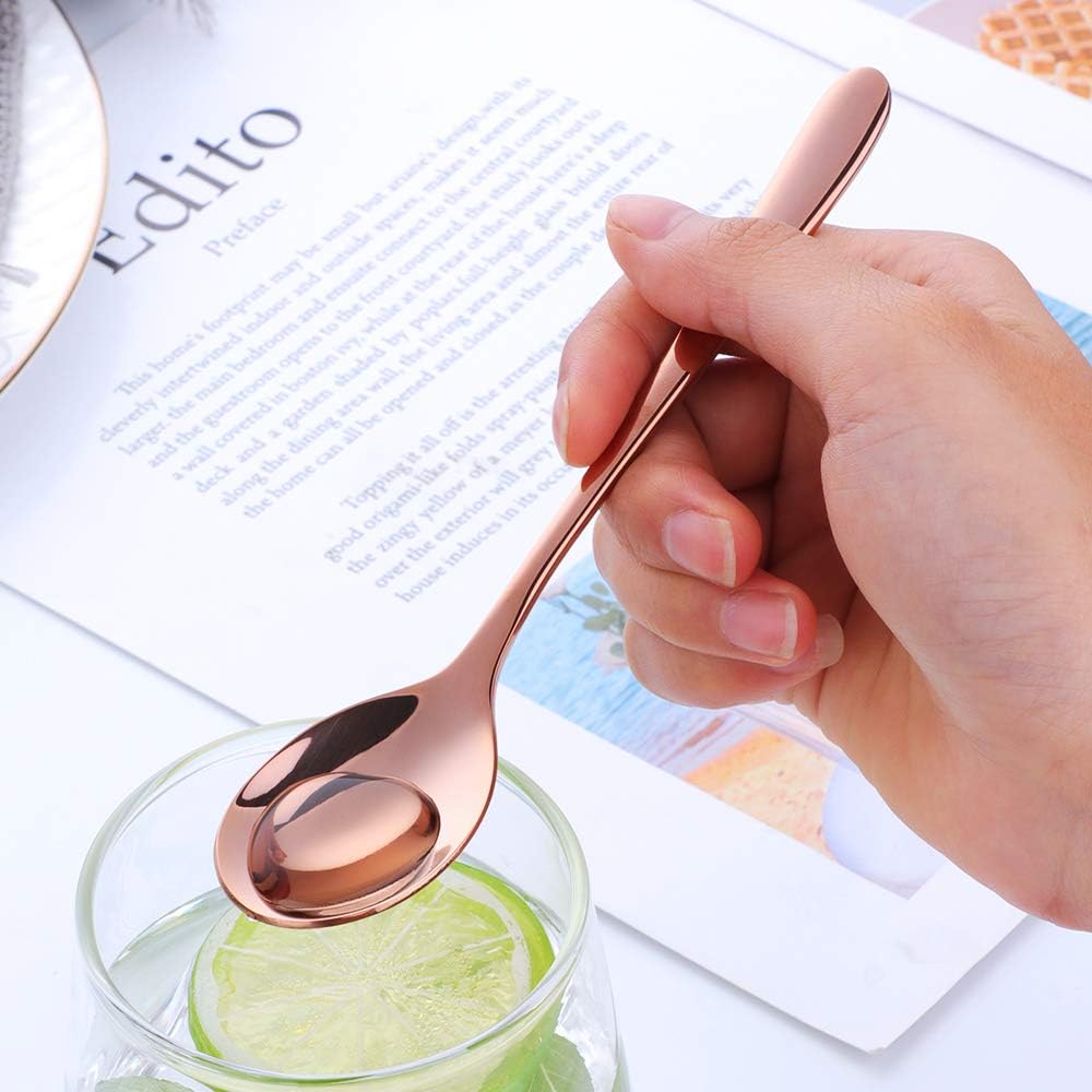 BuyGo 4-Piece Espresso Coffee Spoon 6 Inch Rose Gold Small Teaspoon Copper Mini Spoons for Cake Dessert Appetizer, Dishwasher Safe