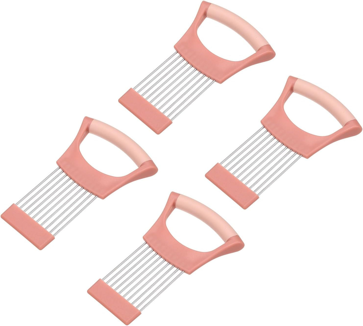 uxcell 4 Pcs Onion Slicer Holder, Stainless Steel Vegetable Cutting Holder Food Cutter Tool for Slicing Storing Onions Tomatoes Potatoes Avocados Apples, Pink