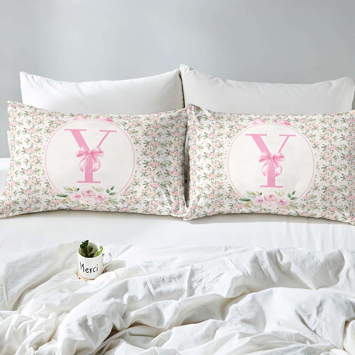 Erosebridal Letter Y Fitted Sheet Twin Size Peach Blossom Bed Sheets Kawaii Girly Bowknot Coquette Bedding Set for Kids Girls WomenPreppy Princess Bow Cute Fashion Sheets