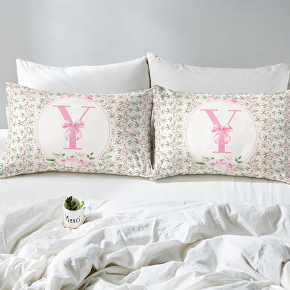 Erosebridal Letter Y Fitted Sheet Twin Size Peach Blossom Bed Sheets Kawaii Girly Bowknot Coquette Bedding Set for Kids Girls WomenPreppy Princess Bow Cute Fashion Sheets