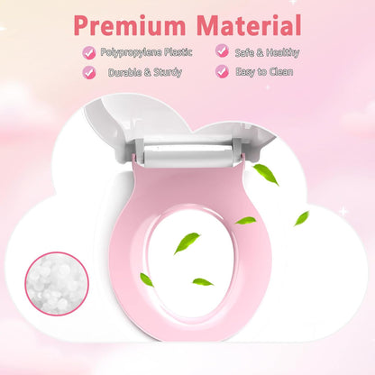Aünsffer Toddler Toilet Seat with Potty Training Seat Round 16.5inch, 2 in 1 Toilet Seat for Family Built-in Baby Seat Removable, Soft Close + Easy Clean, PP Safe Material, Pink
