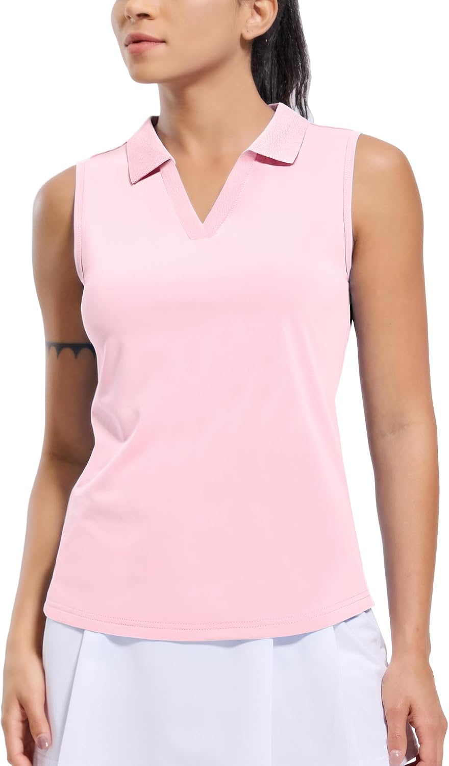 MIER Women's Sleeveless Golf Polo Shirts Dry Fit Collared Tank Tops V Neck Ribbed Athletic Tennis Shirt, Moisture Wicking