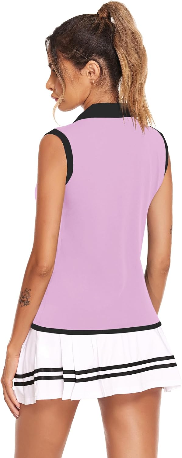 COOrun Women's Golf Polo T Shirts Lightweight Moisture Wicking Sleeveless Shirt Quick Dry Zipper Tank Top
