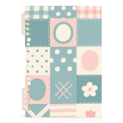 EtherSpher A5 size Patchwork Pattern Flowers Pastel Peach lined notebook 8.3" x 5.7", hard cover subject spiral notebook wide 60 sheets for working&classroom 2 pack