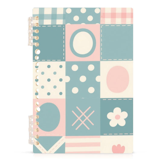 EtherSpher A5 size Patchwork Pattern Flowers Pastel Peach lined notebook 8.3" x 5.7", hard cover subject spiral notebook wide 60 sheets for working&classroom 2 pack