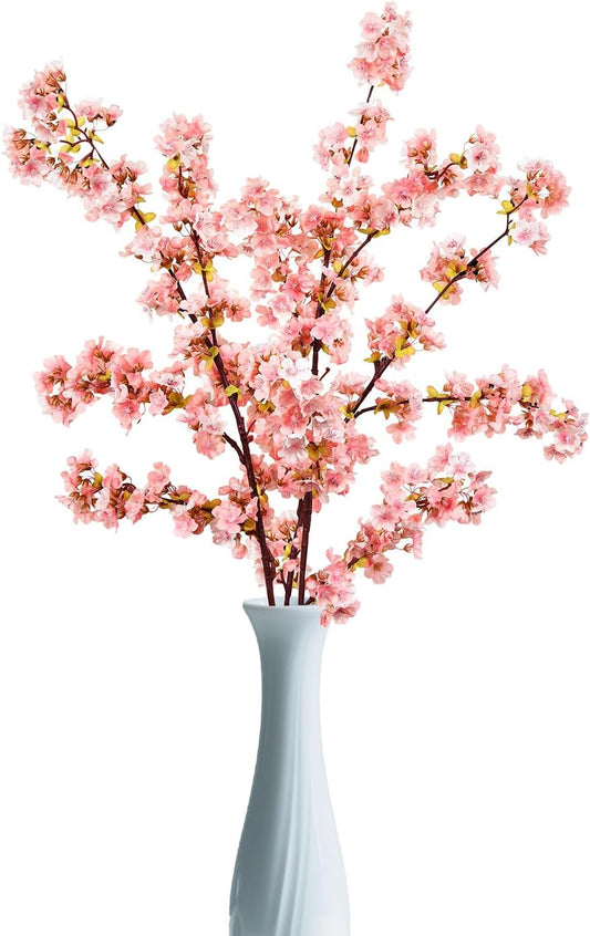 39.3 Inch Pink Cherry Blossom Branches Fake Cherry Blossom Bouquets Long 3pcs Branches Flowers Stems Silk Tall Japanese Fake Flower Arrangements for Home Wedding Party Decoration