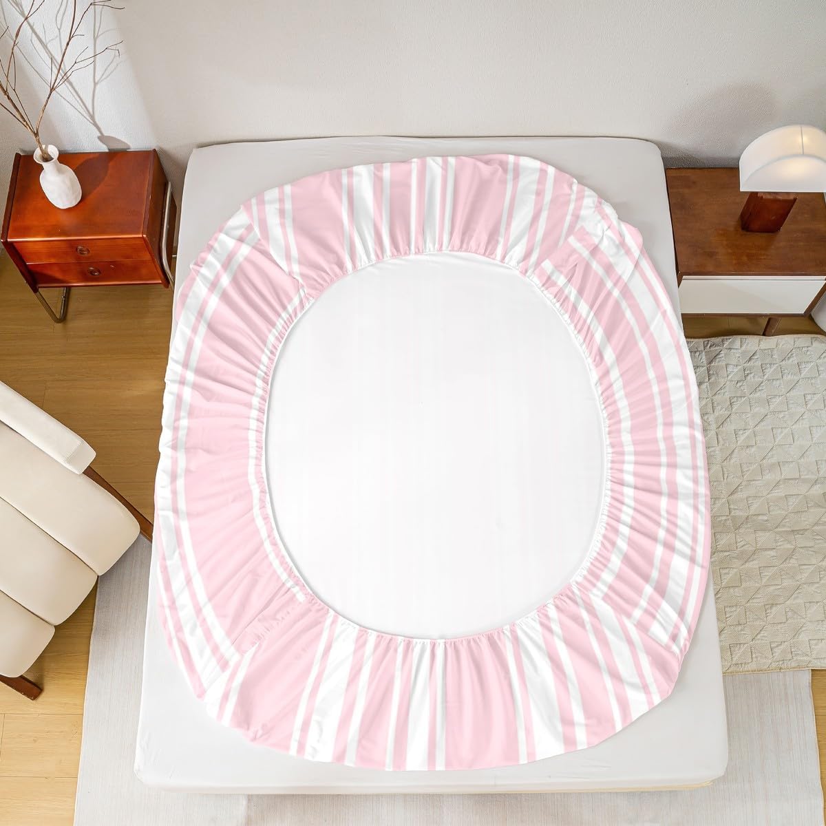 Pink Stripe Girls Fitted Sheet Twin Size,Modern Striped Woman Bedding Set,Minimalist and Neutral Style Bed Sheets 2 Pieces (No Flat Sheet),Farmhouse Fashion Deep Pocket Sheet,1 Pillowcase
