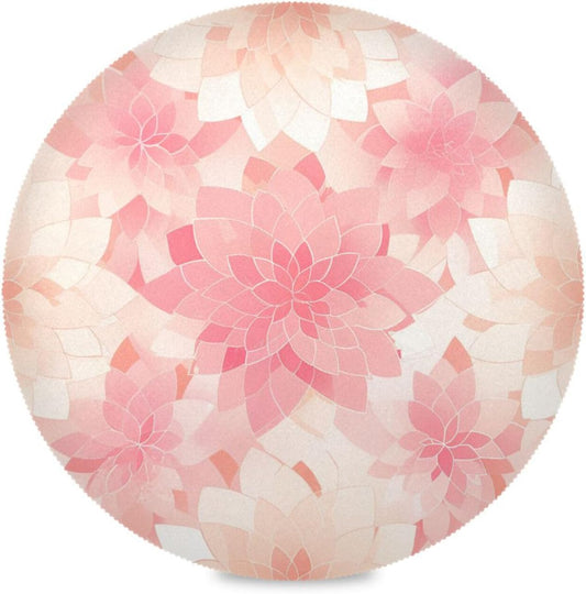 Rosette Floral Pattern Peach Gold Round Natural placemats Vinyl Waterproof Round placemats for Dining Table Set of 6 15.4x15.4in