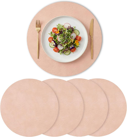 Artoid Mode Pink Faux Leather Placemats Set of 4, 15 Inch Waterproof Wipeable Heat Resistant Vinyl Place Mats, Reversible Table Mats for Spring Kitchen Dining Decor