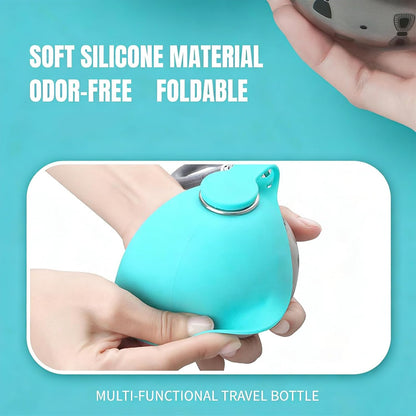 Foldable Pet Water Bottle for Travel, 2 in 1 Portable Dog Water Bottle, 9.6 Oz Stainless Steel Bottle with Silicone Bowl, Leak-Proof Water Dispenser Ideal for Small Dog Walking (Pink)