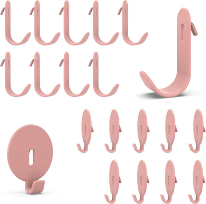 HUHOLE 20PC Pink Pegboard Clip Hooks for Thin Metal 1/4 Inch Pegboard | Picture Hangers with 10 lb Capacity, 10 Round and 10 Angled Peg Hooks for Jewelry, Crafts and Small Accessories