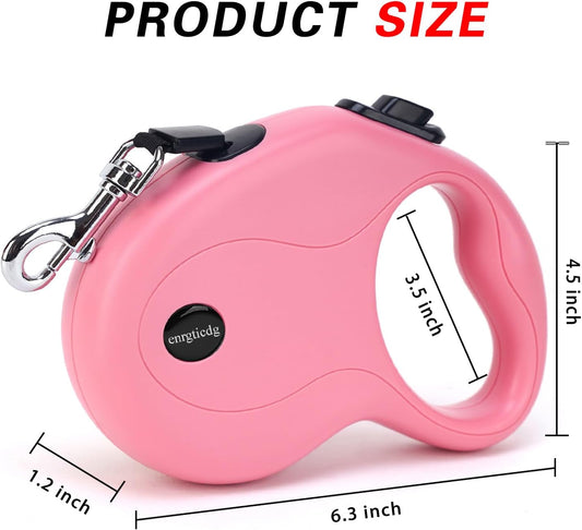 enrgticdg 16Ft Retractable Dog Leash,Light Weight Leash for Small to Medium Dogs/Cats Up to 50lbs,Stainless Steel Spring Strong Nylon Tape, Tangle Free, One-Handed Brake.(Pink-Black)