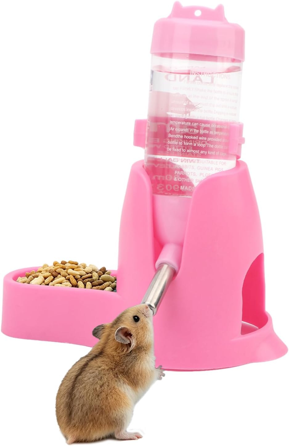 Litewoo 3 in 1 Hamster Water Bottle Small Animal Water Bottle with Food Container Base Hut Hanging Pet Automatic Feeding Drinking Dispenser for Dwarf Hamster Rats Mouse Gerbil Mice
