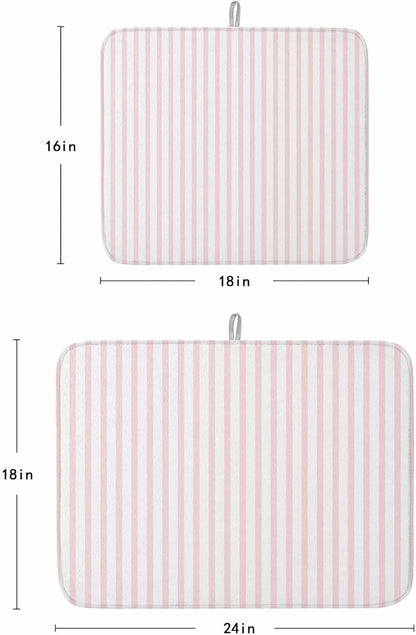 Pink Striped Dish Drying Mat 1 Pack, Modern Stripes Farmhouse Rustic Simple Absorbent Heat Insulating Kitchen Drying Pad Drainer Mats for Sink Counter Pot Dishes 18 X 24 Inch
