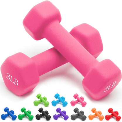 Portzon Dumbbells Neoprene with Non Slip Grip weight for Total Body Workout Exercise and Muscle Toning Compatible with of 2 Set,1-15 LB, Anti-Slip, Anti-roll, Hex Shape