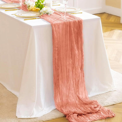 Mothers Day Table-Runner, Coral Peach 120 inch 10FT Cheese Cloth Runner for Wedding Party Baby Shower Birthday Home Decor Holiday Decorations