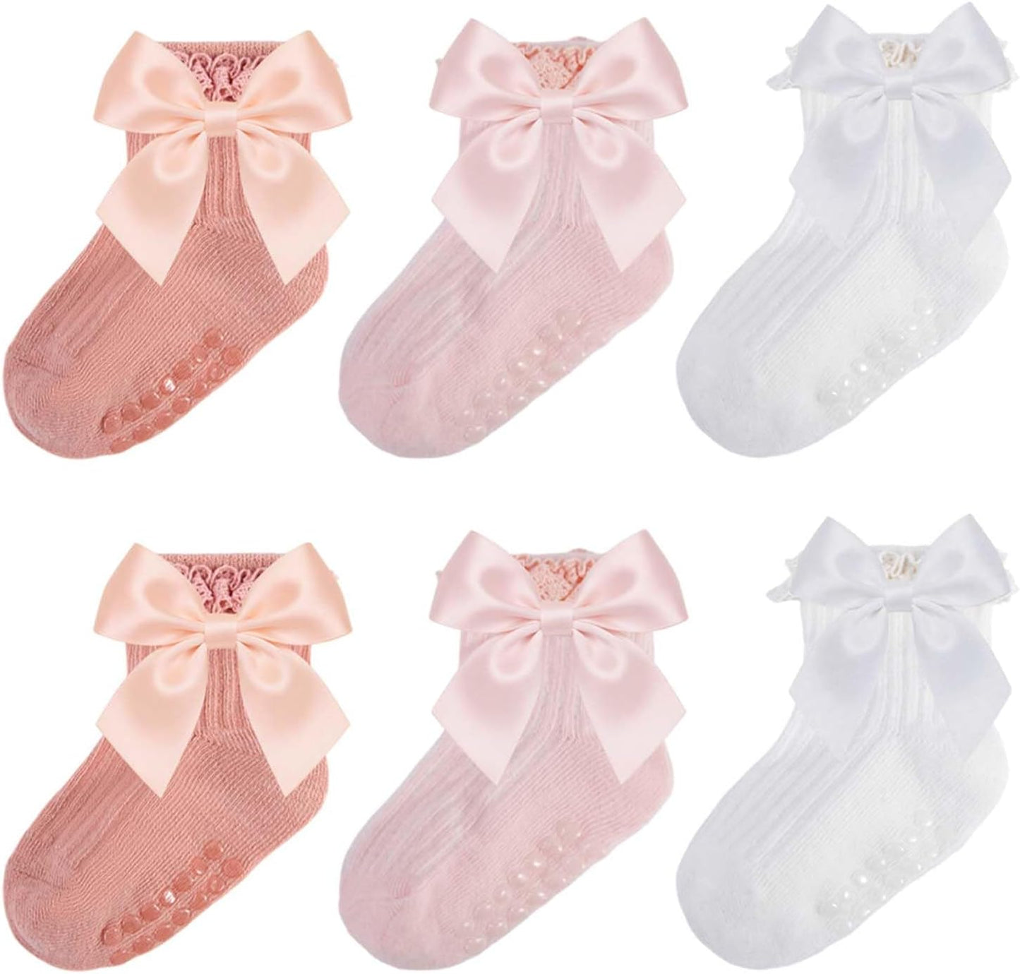 Baby Socks Baby Girl Non Slip Grip Ruffle Socks with Bows Soft Cotton Toddler Girl Sock with Grips Newborn Infant