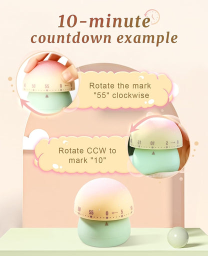 No Battery Mechanical Timer - Multifunctional Cooking Timer Baking Study Office Compact 92g Plastic Design (Green&Pink)