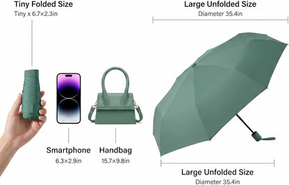Mini Travel Umbrella for Purse, UPF 50+ Sun Protection Compact Folding Parasol, Lightweight Pocket Umbrella for Women Men, Small Sun Shade for Walking, Travel, Light Rain