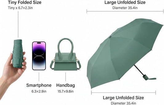 Mini Travel Umbrella for Purse, UPF 50+ Sun Protection Compact Folding Parasol, Lightweight Pocket Umbrella for Women Men, Small Sun Shade for Walking, Travel, Light Rain
