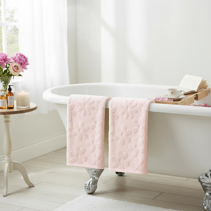 Artoid Mode 2 Pcs Pink 3D Floral Jacquard Spring Hand Towels for Bathroom, 100% Cotton Soft Absorbent Bathroom Decor Towels, 13.7 x 29.5 Inch