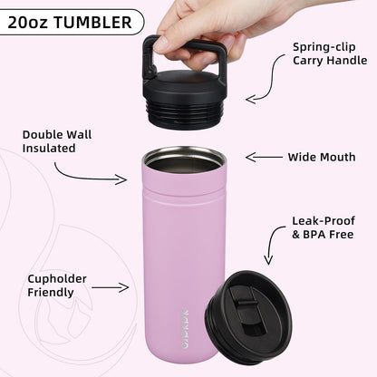 BJPKPK Insulated Water Bottle with 2 Lids,20 oz Double Wall Stainless Steel Vacuum Tumbler Travel Coffee Mug,Wide Mouth Thermal Cup,Light Pink