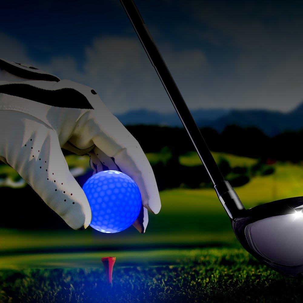 LED Light up Golf Balls, Glow in the Dark Night Golf Balls - Multi Colors of Blue, Orange, Red, White, Green, Pink - Pack of 6