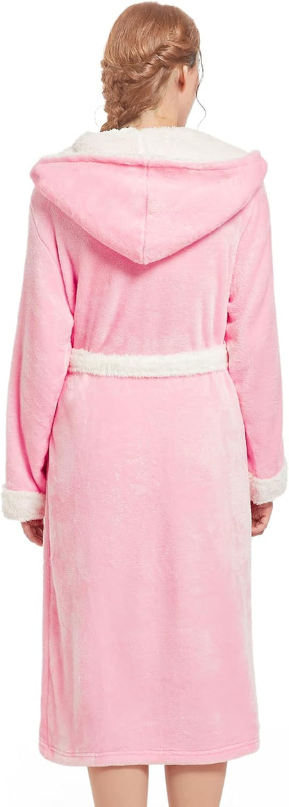 Inner Wish Women Hooded Plush Robe, Fleece Highly Absorbent Cozy Warm Bathrobe