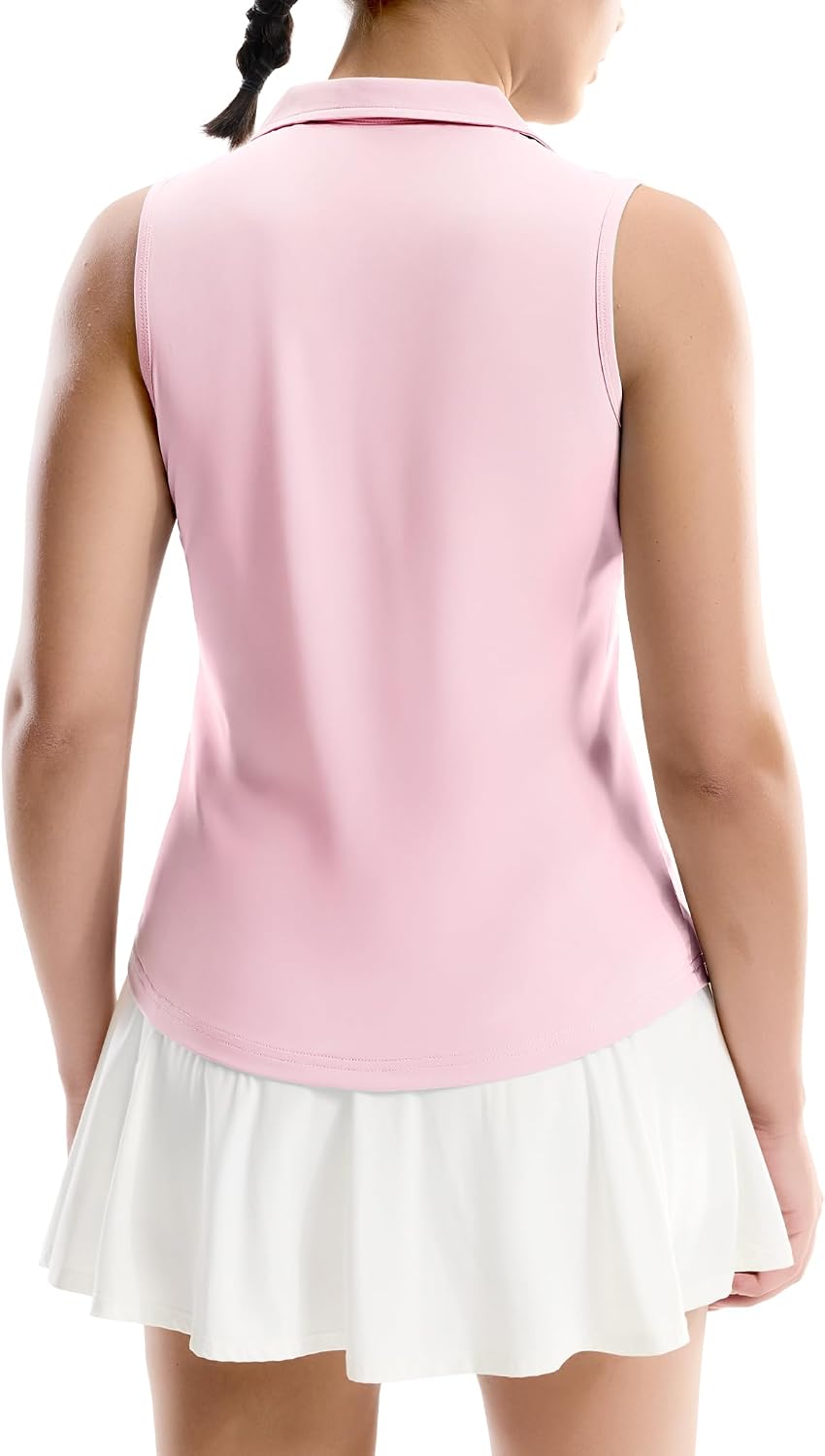 MIER Women's Sleeveless Golf Polo Shirts, Dry Fit V Neck Collared Tank Tops, Tennis Athletic UPF 50+ Shirt for Workout Casual
