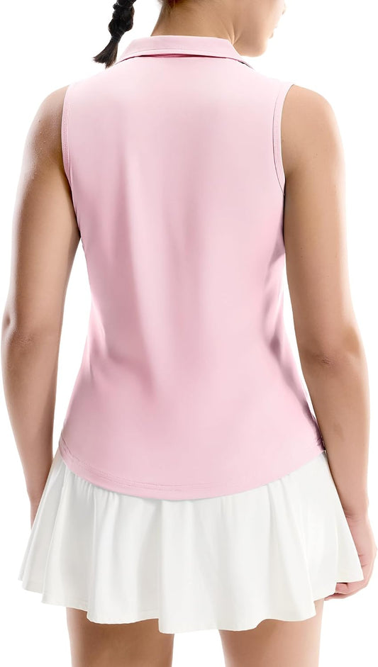 MIER Women's Sleeveless Golf Polo Shirts, Dry Fit V Neck Collared Tank Tops, Tennis Athletic UPF 50+ Shirt for Workout Casual