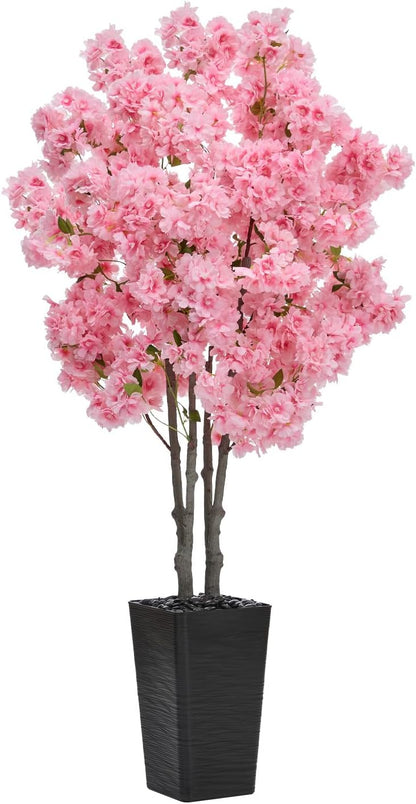 Artificial Cherry Blossom Tree, 5FT Fake Plants Indoor with Black Planter, Faux Pink Sakura Flowers Blooming Tree in Pot, Artificial Trees Silk Plant for House Room Office Entryway Porch Decor