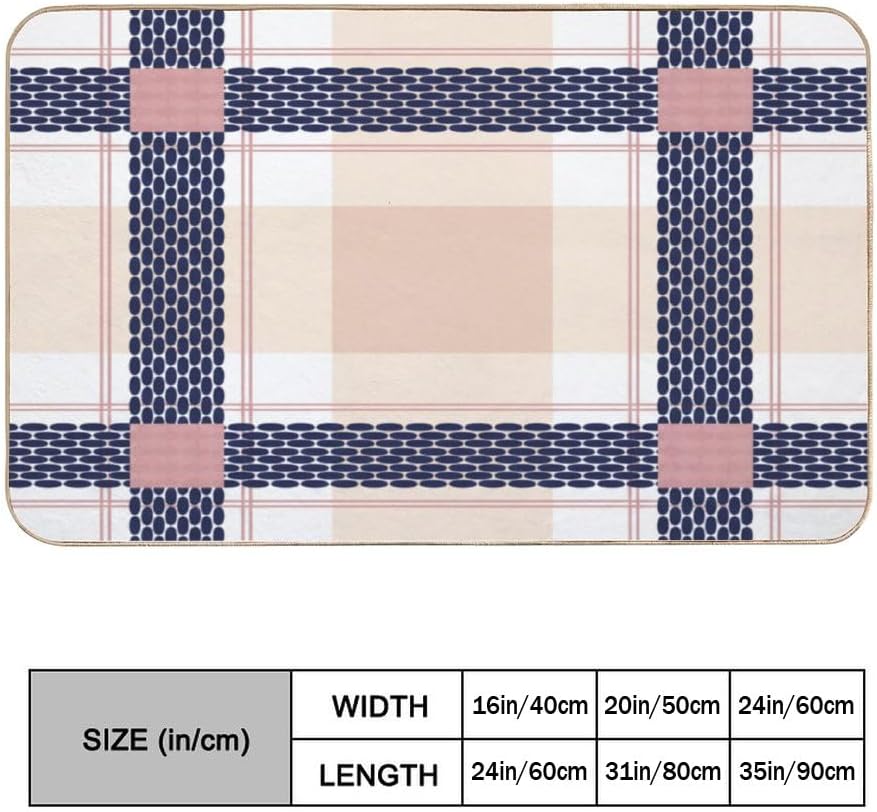 Bath Mat Pink Check Anti Slip Quick Drying Door Rugs Bath Rug for Bathroom Shower Kitchen 24 × 16 Inch Gift for Housewarming Friends Family
