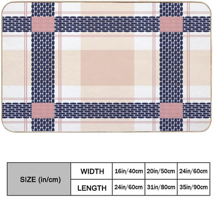 Bath Mat Pink Check Anti Slip Quick Drying Door Rugs Bath Rug for Bathroom Shower Kitchen 24 × 16 Inch Gift for Housewarming Friends Family