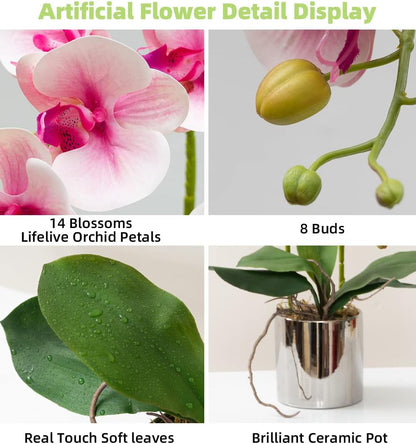 CXGS Artificial Orchid Flowers Light Pink Faux Orchids with Ceramic Vase Vivid Fake Phalaenopsis Flower Arrangement Gorgeous Artificial Plants for Wedding Party Exhibition Center Home Decor