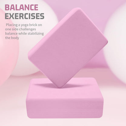 Yoga Blocks 2 Pack 3x6x9IN Foam Block Supportive Latex-Free with Rounded Edges, Non-Slip Exercise Blocks for Pilates, Meditation, Balance, Stretching and Deep Poses